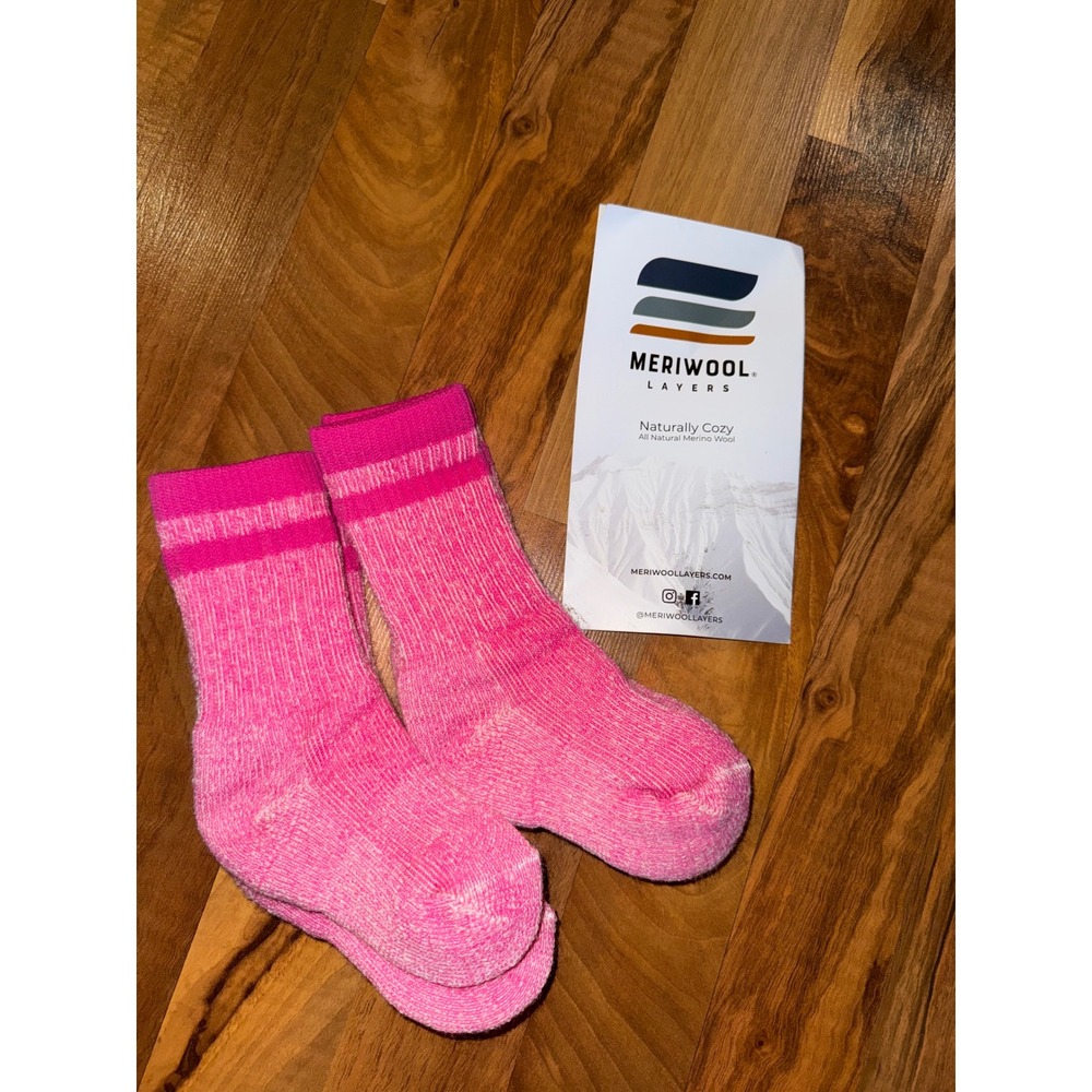 Meriwool Merino Wool Socks Toddlers S Pink New Mid-Calf Thermal Knit 2 pair